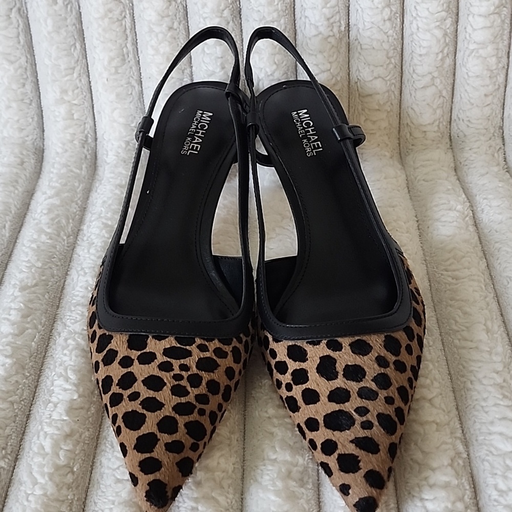 MICHAEL Michael Kors Leopard Print Slingback Pointed Flats - Tan/Black